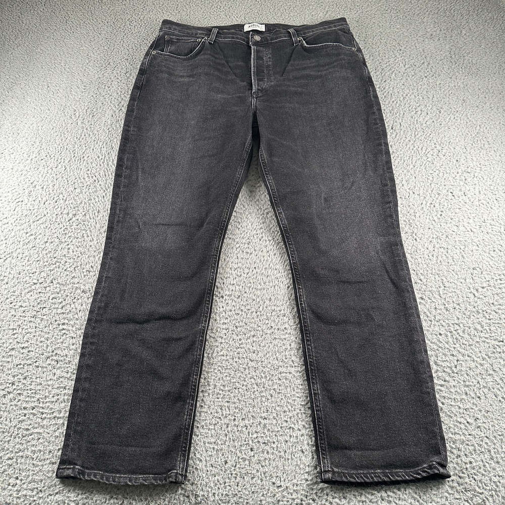 AGOLDE Riley Long High Rise Straight Jeans Womens 32 Charcoal Wash Stretch Denim
